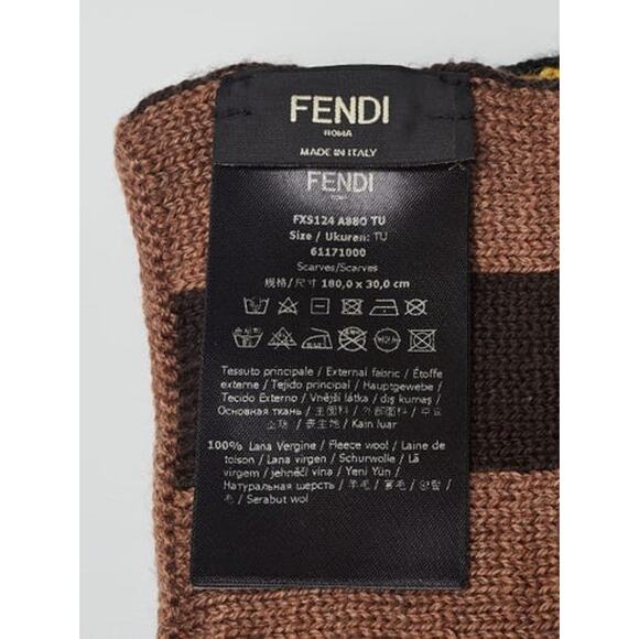 Fendi yellow brown FF Logo Printed Wool reversible scarf - Picture 4 of 10